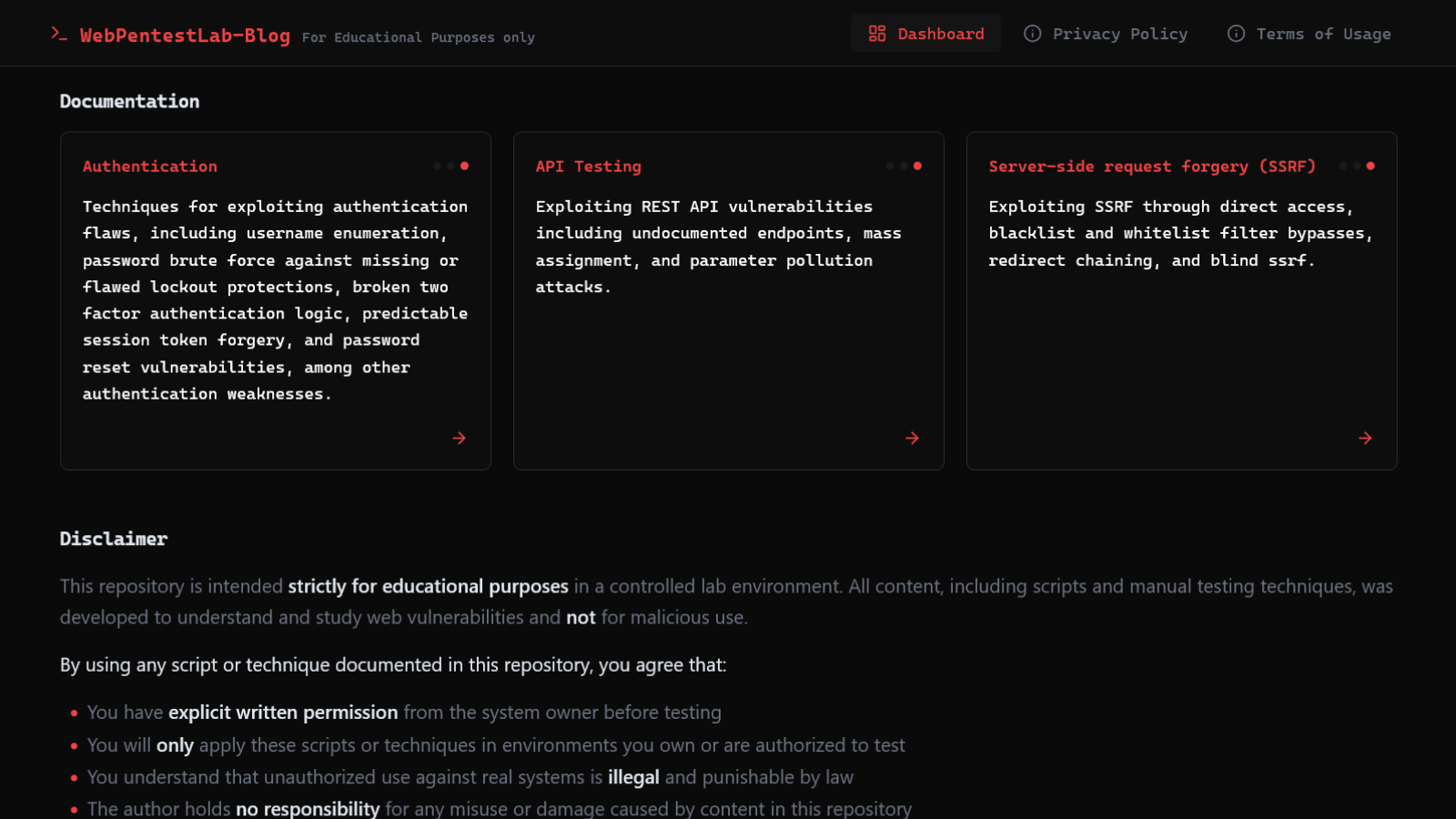 WebPentestLab-Blog screenshot 1